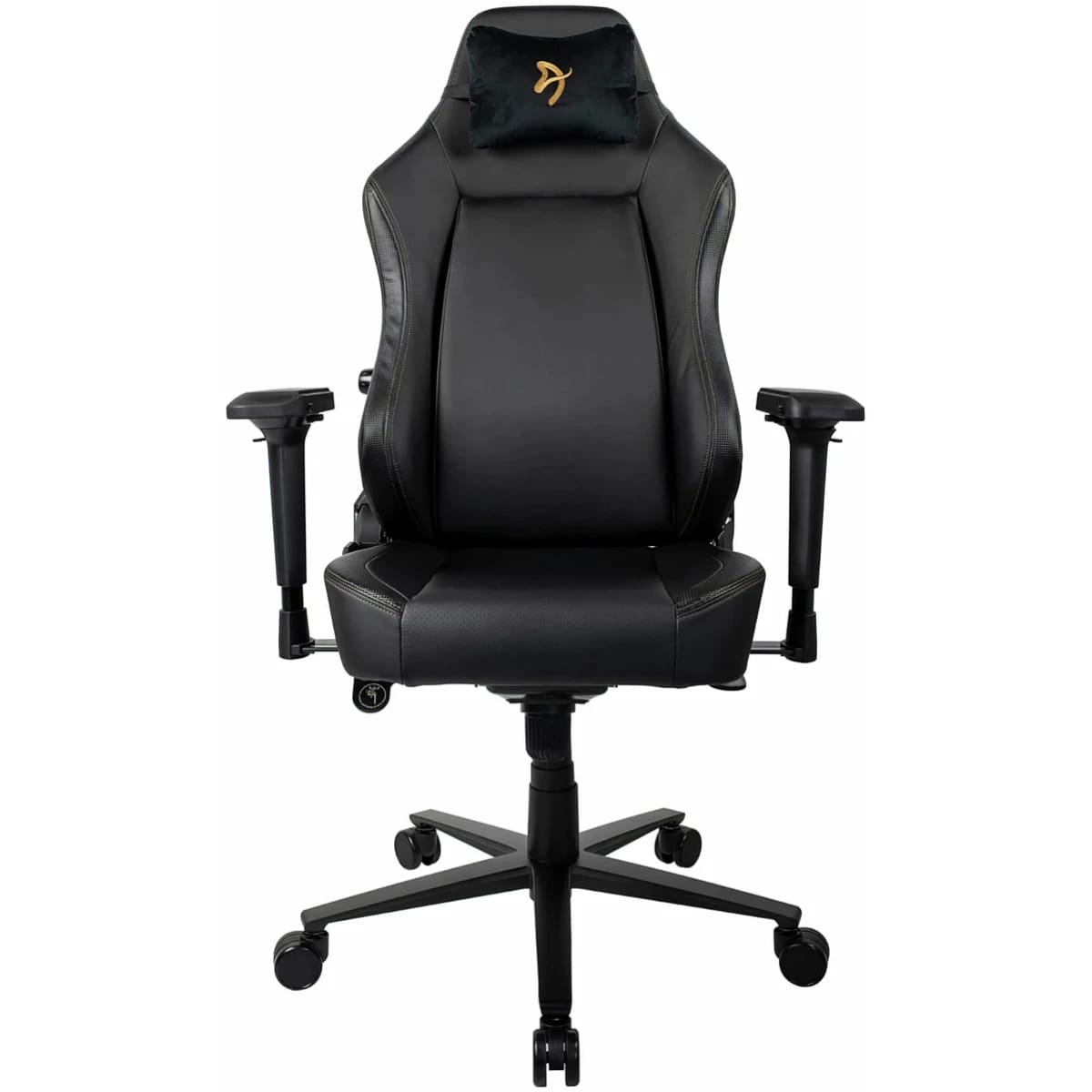 Arozzi Primo Premium PU Leather Gaming Chair Office Chair with Recliner Swivel Tilt Rocker Adjustable Height 4D Armrests Neck Pillow and Built-in Lumbar Adjustment - Black with Gold Accents