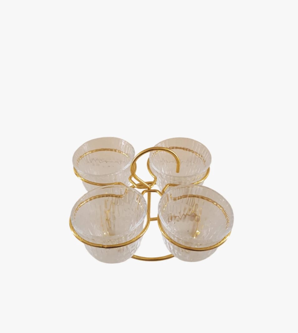 Elegant Glass Bowl Set with Gold Holder for Guests and Special Occasions, Perfect for Distinctive Interior Decor.