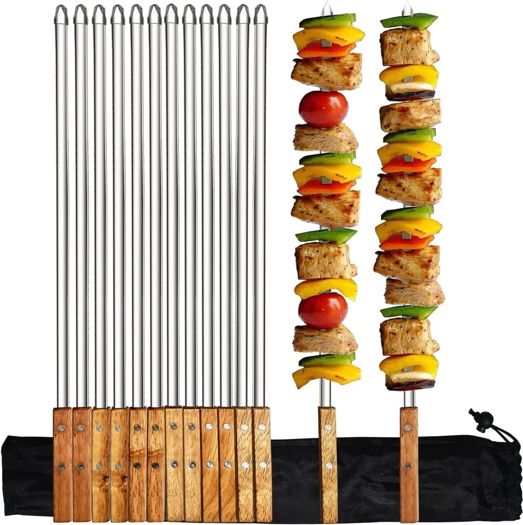 Long Flat Stainless Steel Grilling BBQ Skewer 4 Pcs Skewers 23.5 Inch