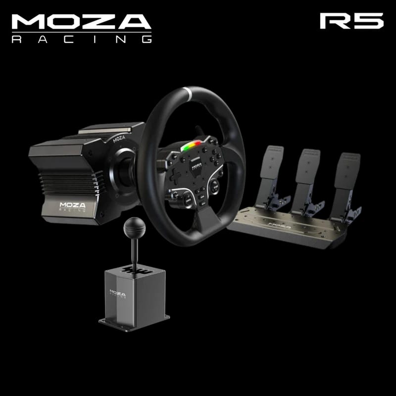 مجموعة عجلة القيادة والدواسات MOZA R5 لمحاكاة السباق