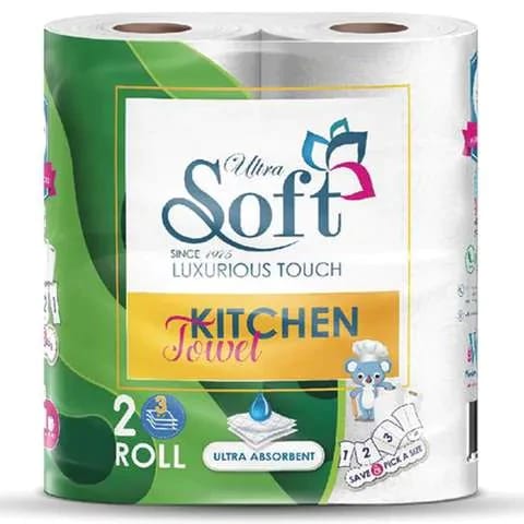 Soft Kitchen Towels 2 Rolls 3-Ply 90 Sheet