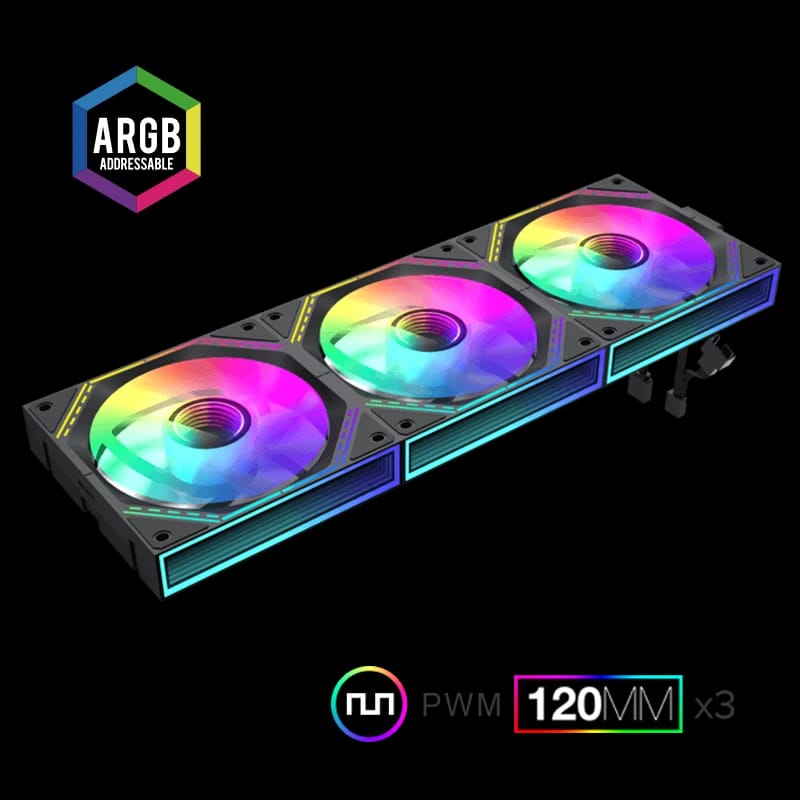 GameMax FN12A-S3I، مروحة 120 مم بإطار أسود ARGB x3 مروحة تبريد 120 مم