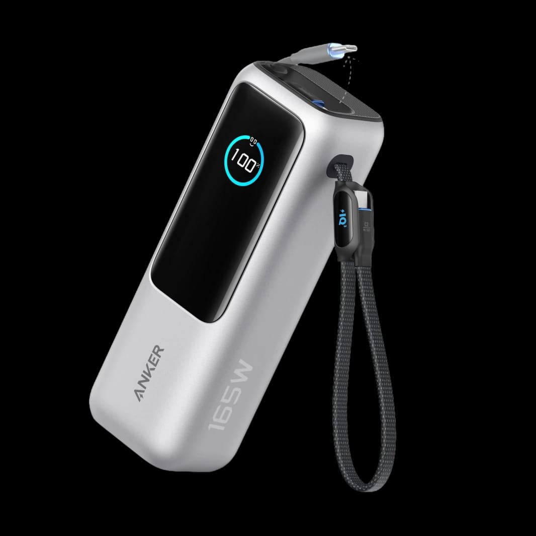أنكر باور بنك 25K 165W مع كابل USB-C مدمج وقابل للسحب - فضي