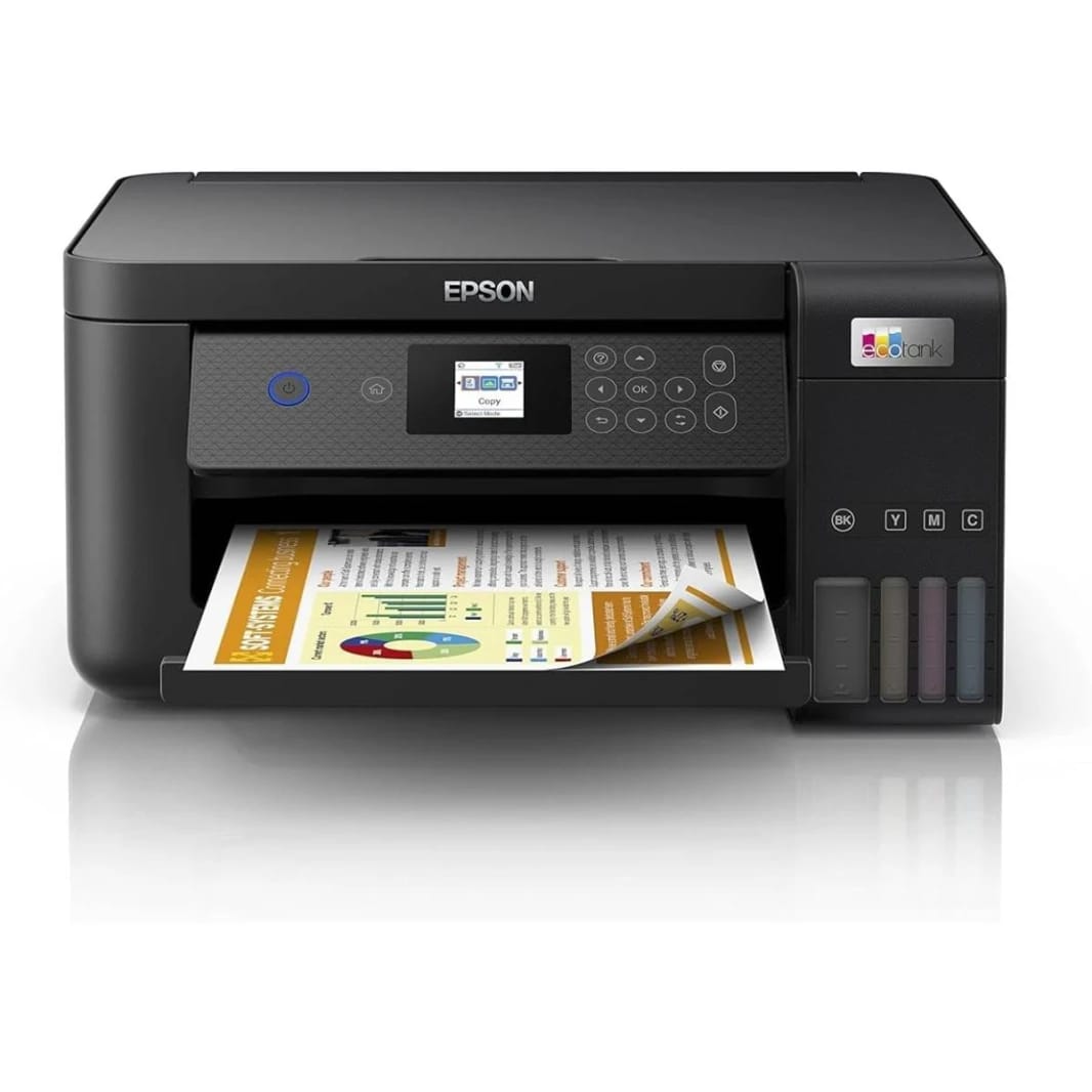 طابعة Epson EcoTank L4260 المنزلية بحبر خزانات مدمجة للطباعة الملونة على الوجهين بحجم A4 3 في 1 مع واي فاي دايركت واتصال عبر لوحة ذكية وشاشة LCD، باللون الأسود، صغيرة الحجم