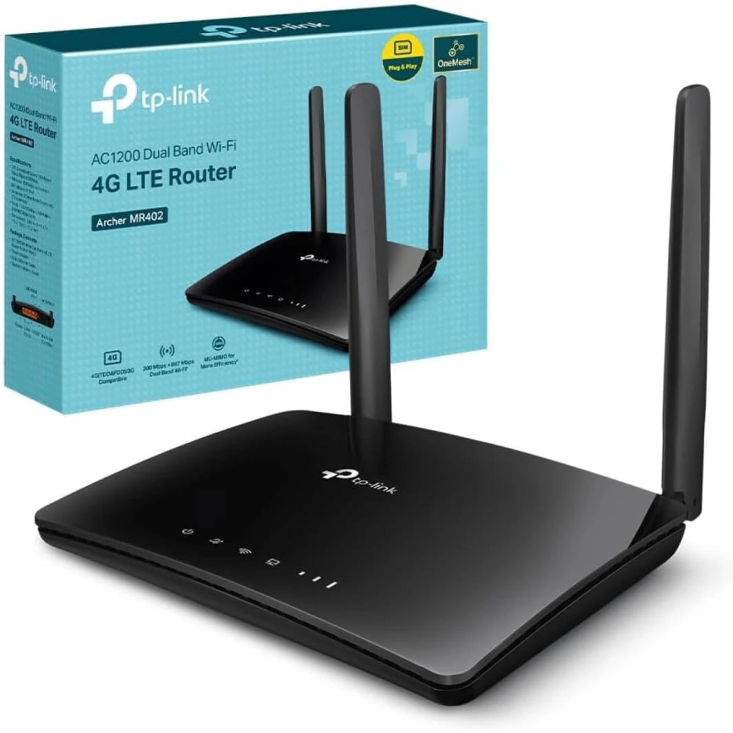 TP-Link Archer MR402 Router 4G LTE with 150Mbps WiFi AC1200, 4G Modem, 4G Box, 2 SMA for External Antenna, 4 RJ45 Ports, Detachable Antennas, Unlocked, Compatible with All Carriers