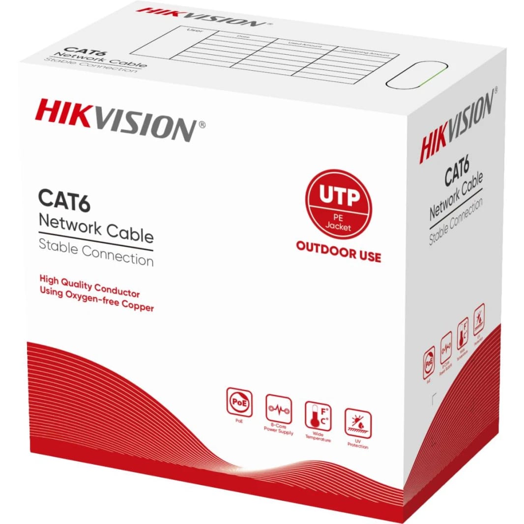Hikvision 305 m CAT6 U/UTP Outdoor Network Cable (Solid Copper, 0.55mm) - Black