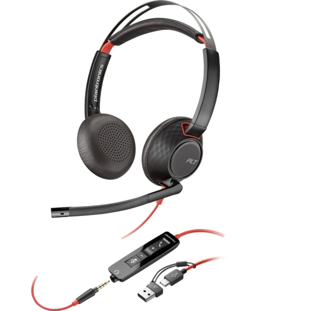 Poly Blackwire 5220 Stereo USB-C Headset +3.5mm Plug +USB-C/A Adapter