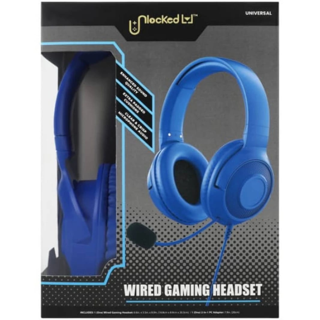 Unlocked Headset with MIC – 1 Jack AUX 3.5mm – Audio Splitter Included – Blue