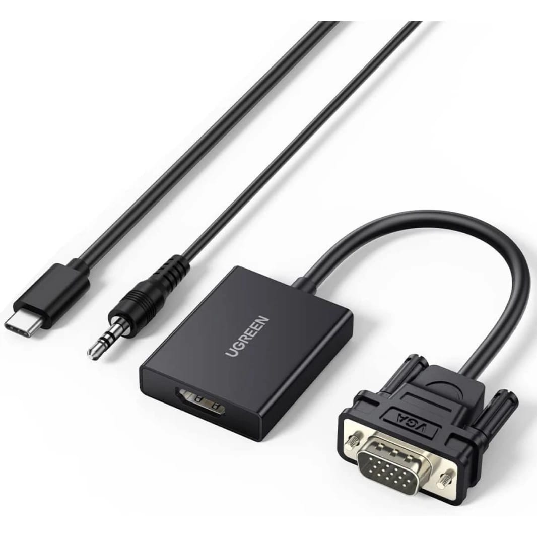 UGREEN VGA to HDMI Converter Adapter, 1080P VGA Male to HDMI Female (Not Reverse Direction), Video Audio Sync, Power Supply USB-C Cable & 3.5mm Audio Cable (50945)