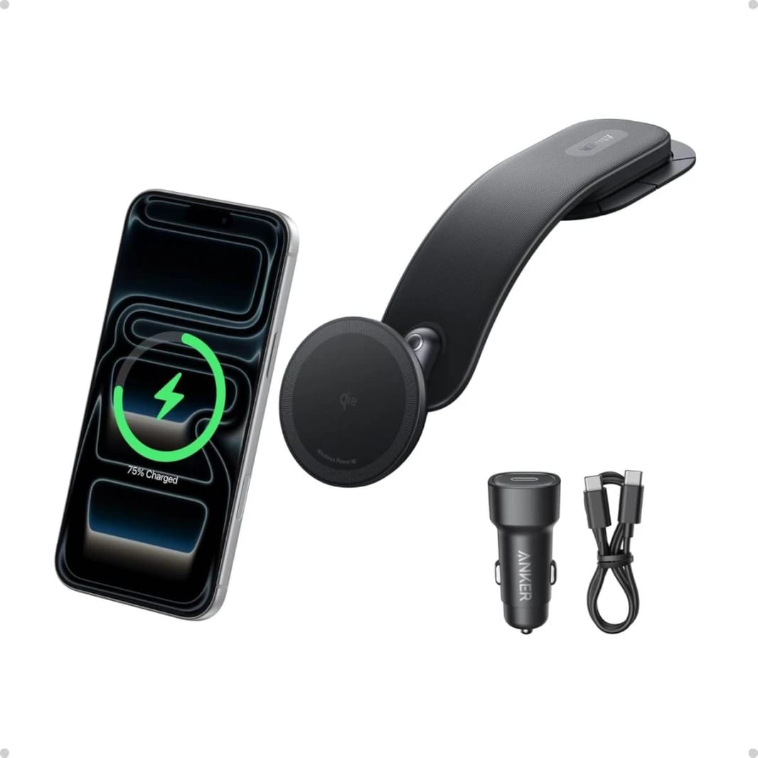 Anker Nano Magnetic Wireless Car Charger, 360° Adjustable Mount, Detachable Pad, 15W Qi2, Fast Charging for iPhone 17/16/15/14/13 Series (Adapter Included) - 18-Month Warranty