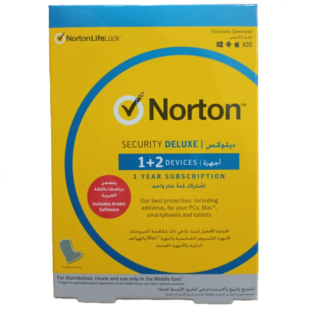 Norton AntiVirus Deluxe 1+2 Users 1 Year | Windows PC Security Software ESD | Official Middle East Version