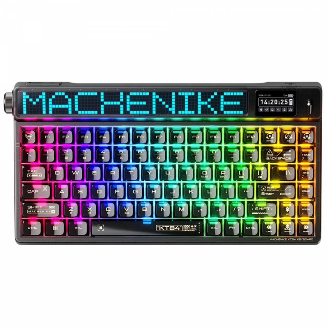 Machenike KT84 Mechanical Keyboard – 84-Key Wireless/Wired Gateron G Pro 2.0 White Switches Hot-Swappable Smart Screen – Black
