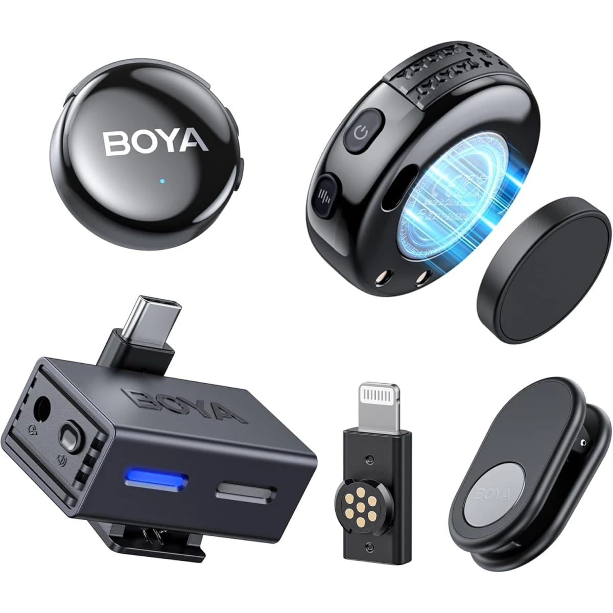 BOYA BOYALINK 3-03 Wireless Lavalier Mini Microphones for iPhone 15-16/Android/PC/Camera, AI Noise Cancellation, 48kHz/24Bit Studio Sound, APP Control, 984ft 30h Battery with Charging Case for Vlog Interview