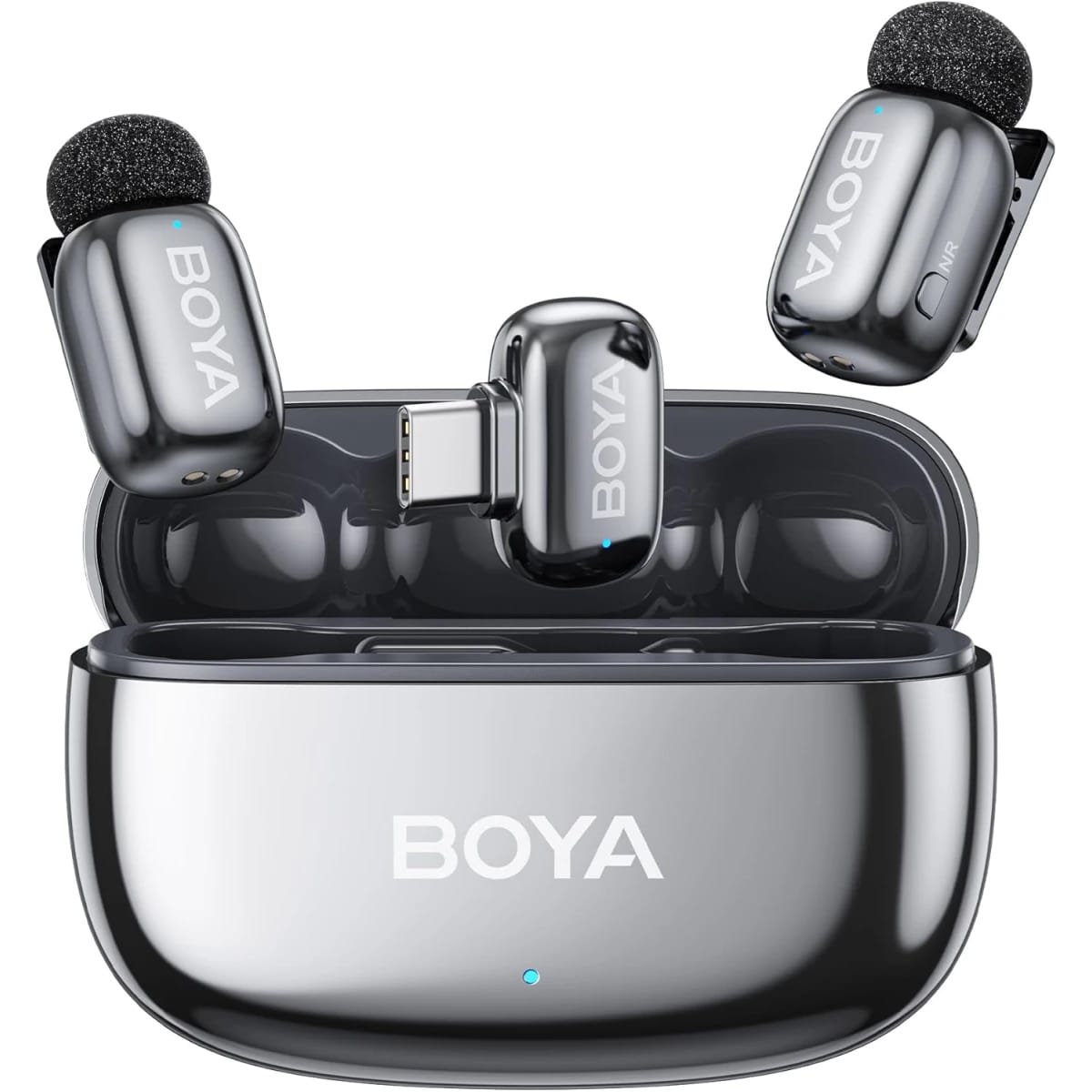 BOYA mini 2-02 (Type-C) Wireless Lavalier Microphones for iPhone 15/16/17 & Android, AI Noise Cancellation, App Control, 30H Battery Life with Charging Case, Lapel Microphone Wireless for Video Recording Vlogging, Silver
