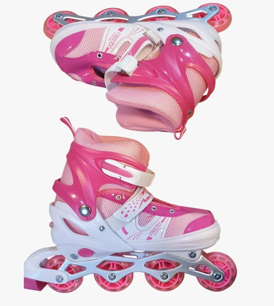 Power Skates Dazzling Pink Kids Inline Skates with Comfortable Fit and High Durability for Fun Skating.