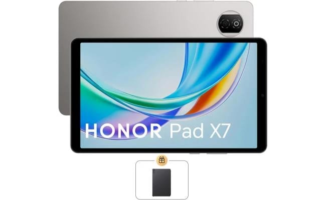 HONOR Pad X7 (2025) جهاز لوحي بنظام أندرويد LTE 8.7 بوصة (ذاكرة تخزين 128 جيجابايت / 4 جيجابايت + 4 جيجابايت) بهيكل معدني وعرض مريح للعين وبطارية كبيرة + غلاف HONOR مجاني، رمادي فضائي