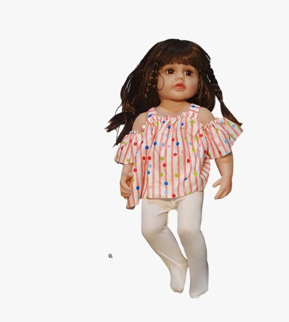 Charming Child's Play Doll with Adorable Striped Dress and Colorful Polka Dots for Endless Fun