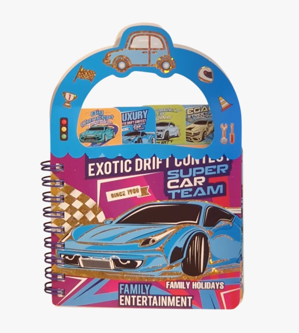 Children's Cool Performance Notebook with Blue Sports Car Design for Young Car Enthusiasts and Teens