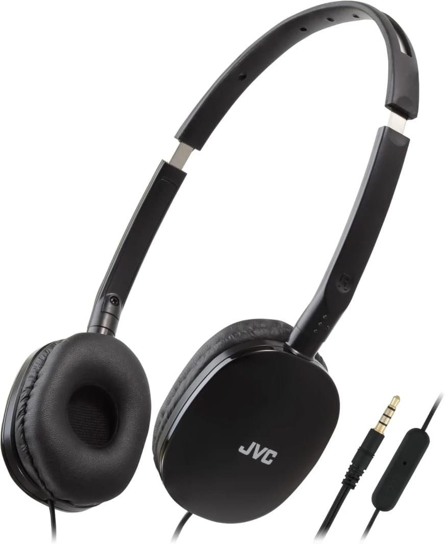 سماعات JVC Flats خفيفة الوزن قابلة للطي على الأذن مع ميكروفون