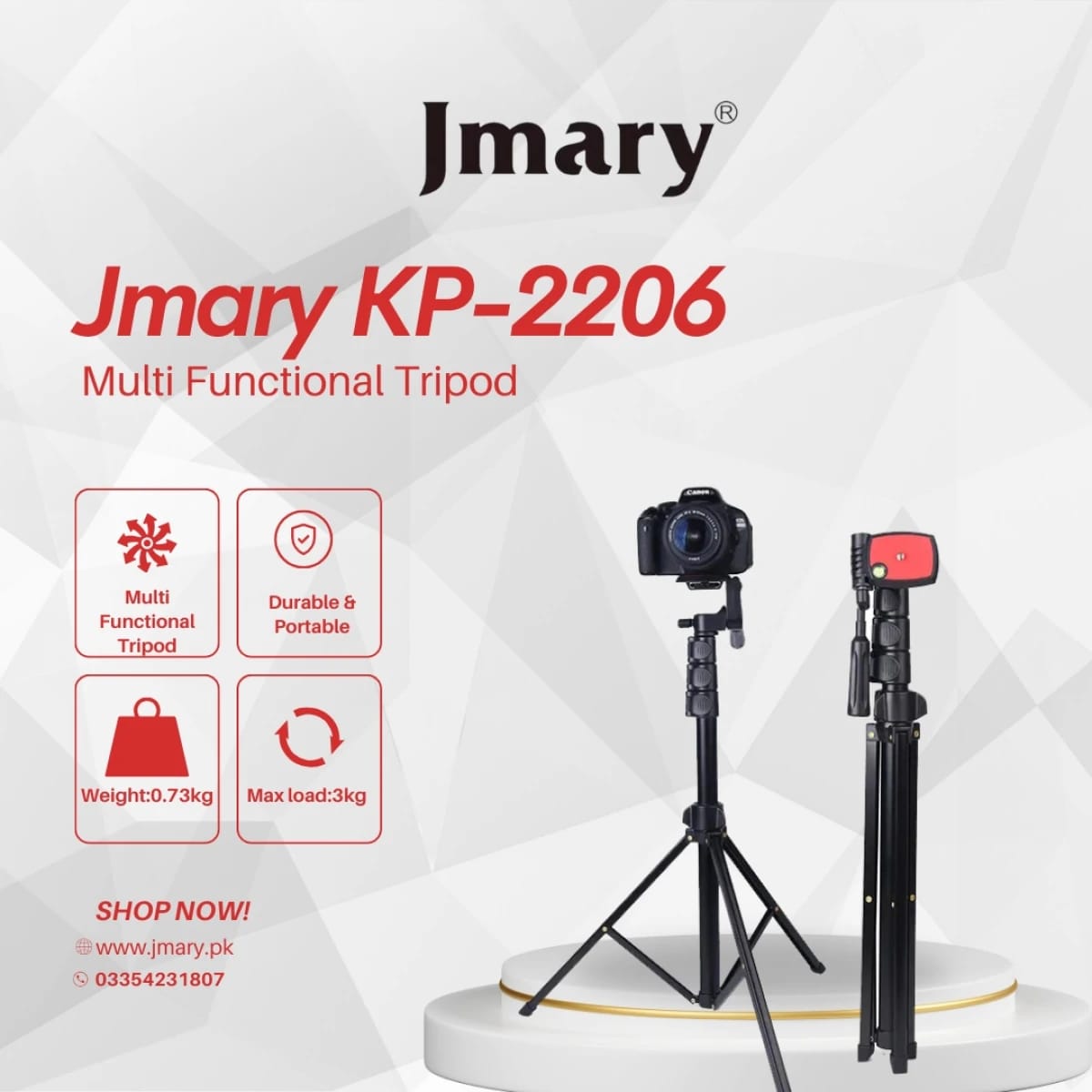 Jmary KP-2206 Tripod & Extendable Selfie Stick with Mobile Holder
