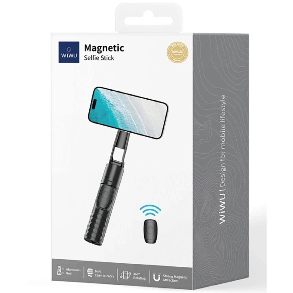 WiWU Wi-SE014 Magnetic Selfie Stick with Wireless Bluetooth and Tripod - Black