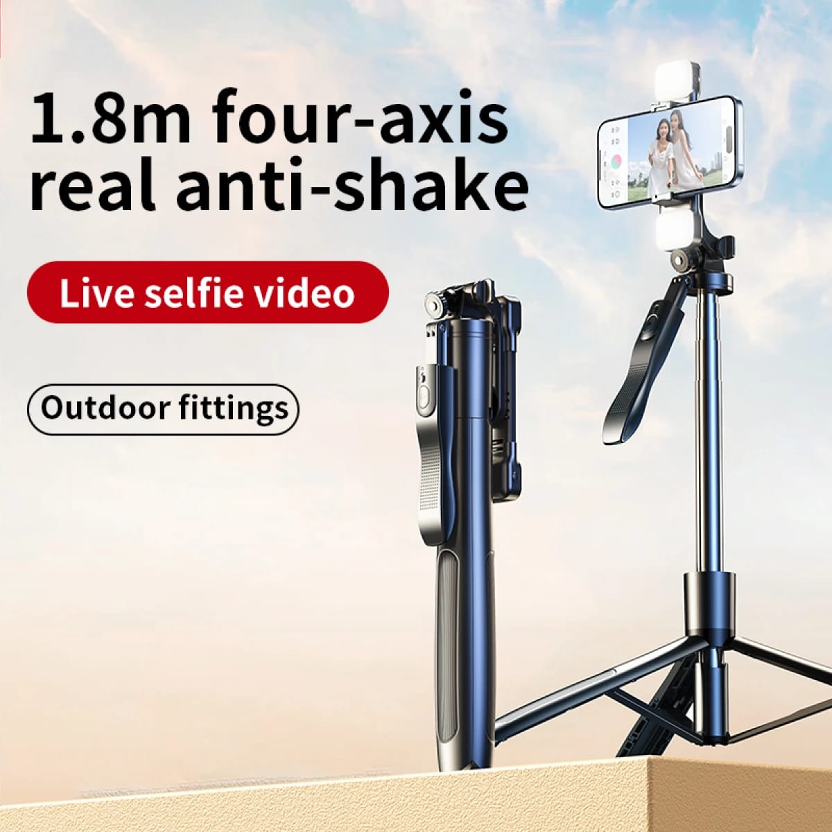 RTAKO Q052 1.8m Ultra-Wide Angle Selfie Stick (With Bluetooth Remote) - Black