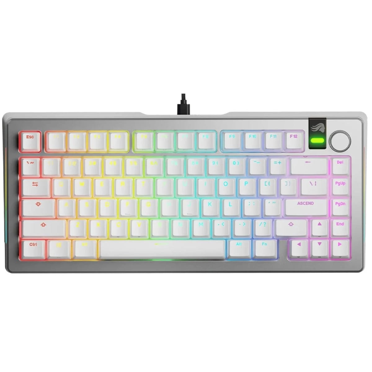 Glorious GMMK 3 HE Prebuilt Mechanical Wired Gaming Keyboard, Size 75%, Hall Effect, 8,000 Hz Polling Rate, Hot Swappable, RGB Backlight, Fox Switches, Arabic Layout, White