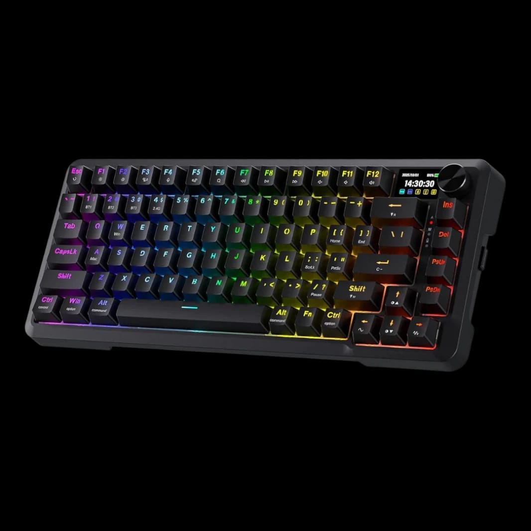 لوحة مفاتيح Redragon K724 PRO اللاسلكية للألعاب مع شاشة Hype ومقبض، لوحة مفاتيح ميكانيكية 81 مفتاح، شاشة TFT 1.14'' لسهولة التحكم، تقليل الضوضاء بتقنية 5 طبقات، مفتاح خطي مخصص