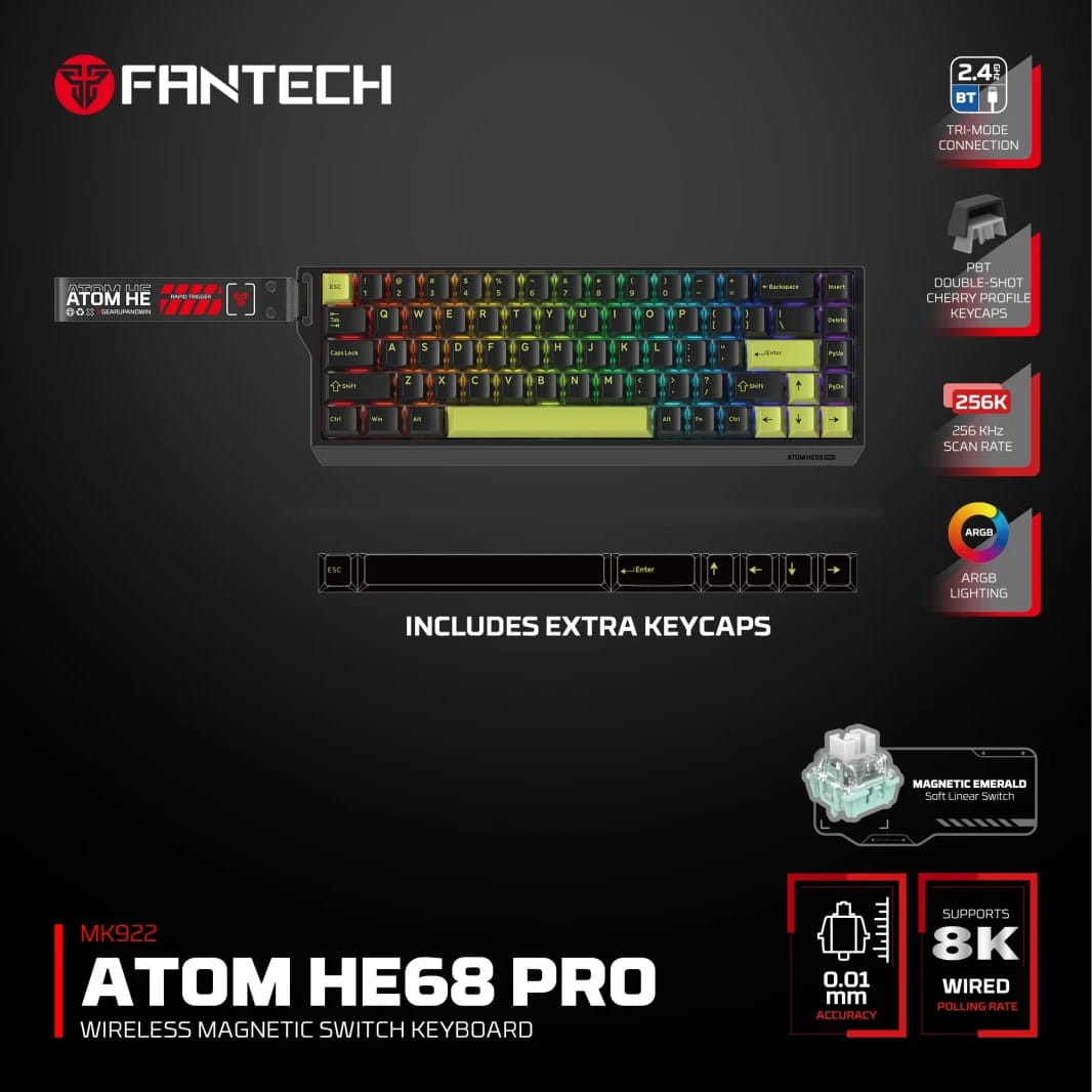 لوحة مفاتيح فانتك ATOM HE68 MK922 بمفاتيح مغناطيسية – أسود