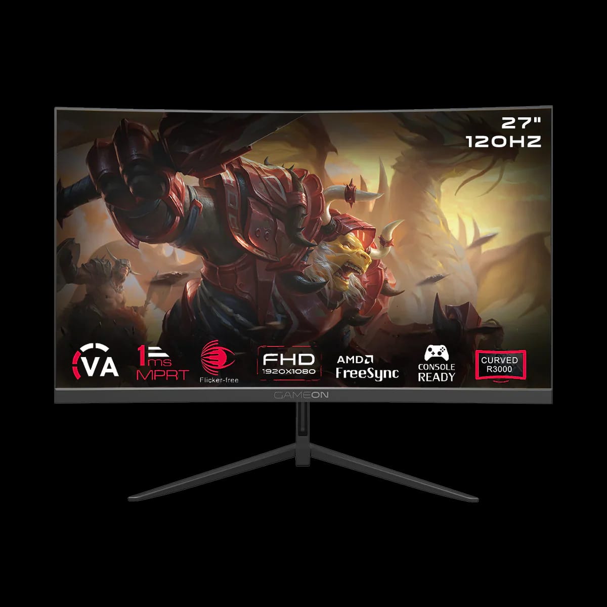 GAMEON GOC27F120VA Pro Series 27" FHD, 120Hz, MPRT 1ms, HDMI 2.1, VA Panel Curved Gaming Monitor 3000R 16:9 (Supports PS5) - Black