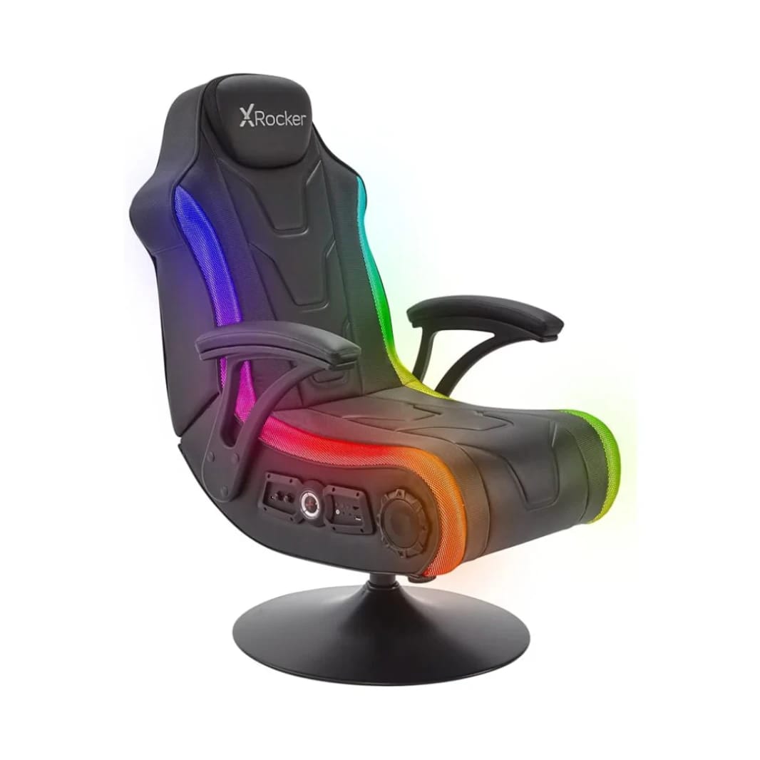 كرسي ألعاب X Rocker Monsoon RGB 4.1 صوتي ستيريو بإضاءة LED نابضة بالحياة