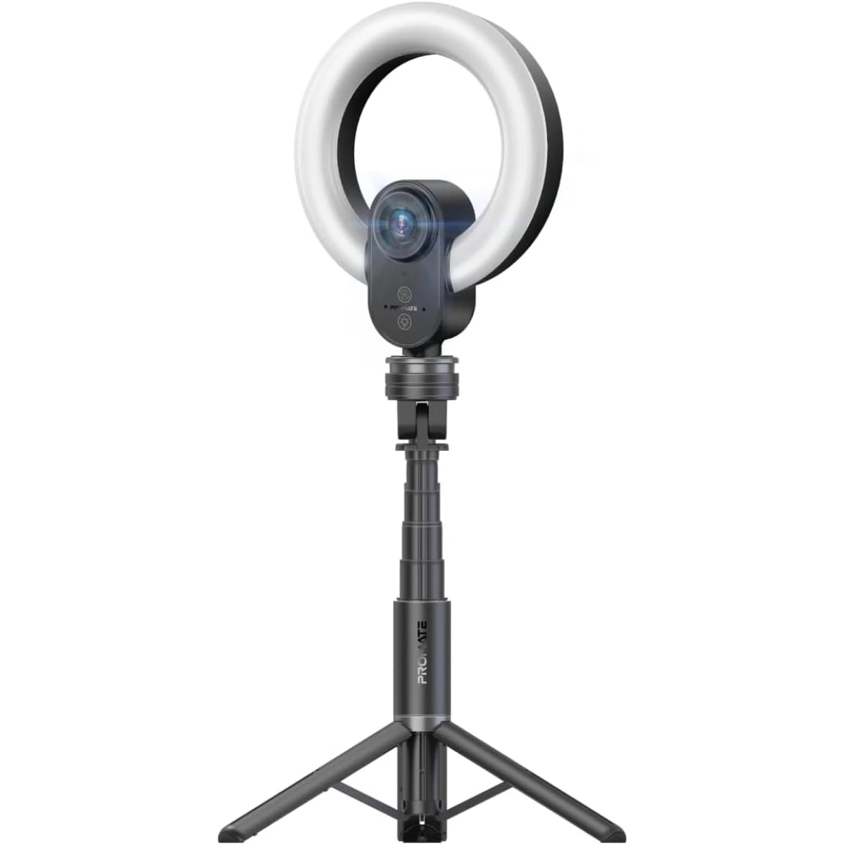 Promate VistaCam 2K Ultra HD Webcam with Adjustable Ring Light and Dual Mics, Black