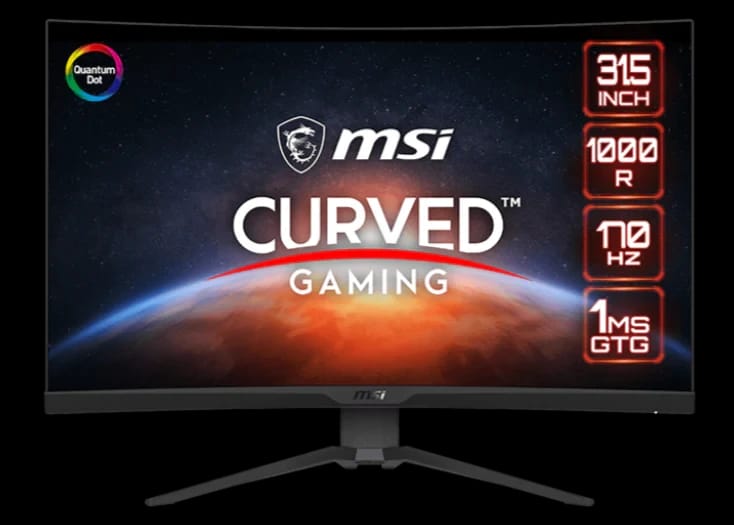 شاشة ألعاب MSI MAG 325CQRF-QD منحنية 1000R، بحجم 32 بوصة بدقة WQHD، وتردد 170 هرتز، واستجابة 1 مللي ثانية ودعم HDR، قابلة للتعديل باللون الأسود