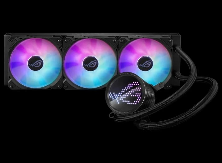 مبرد سائل للمعالج ASUS ROG Ryuo III 360 AIO، بمضخة Asetek من الجيل الثامن وشاشة Anime Matrix LED، سرعة 2200 RPM باللون الأسود