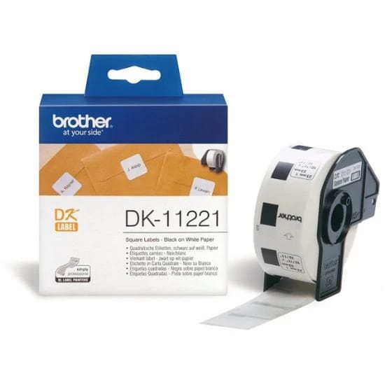 Genuine Brother DK-11221 Label Roll – Black on White, 23mm x 23mm