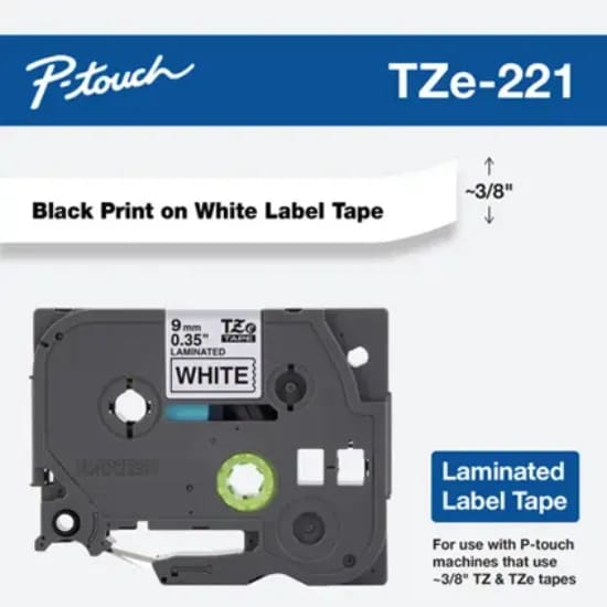شريط تسمية Brother TZE221 -9mm بطباعة سوداء على خلفية بيضاء