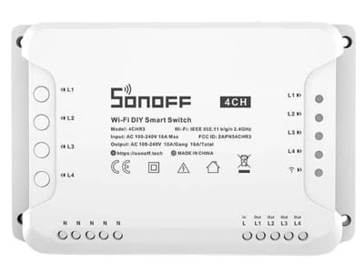 4-Gang Wi-Fi Smart Switch, Inching/Self-Locking Modes | Sonoff 4CHR3