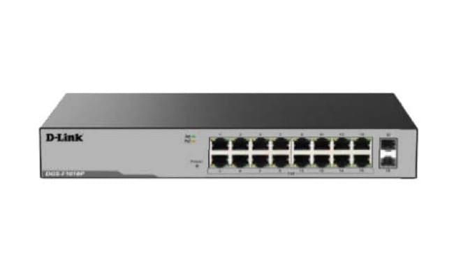 محول دي لينك DGS-F1016P ب16 منفذ جيجابت PoE - غير مُدار مع منفذي SFP