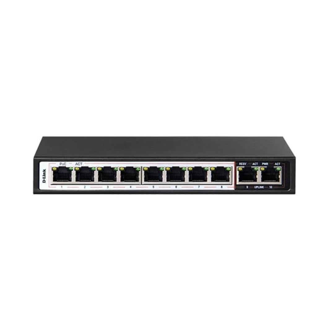 محول دي-لينك DES-F1010P-E للرقابة عبر الشبكة ذو 10 منافذ بتقنية PoE – طويل المدى 10/100