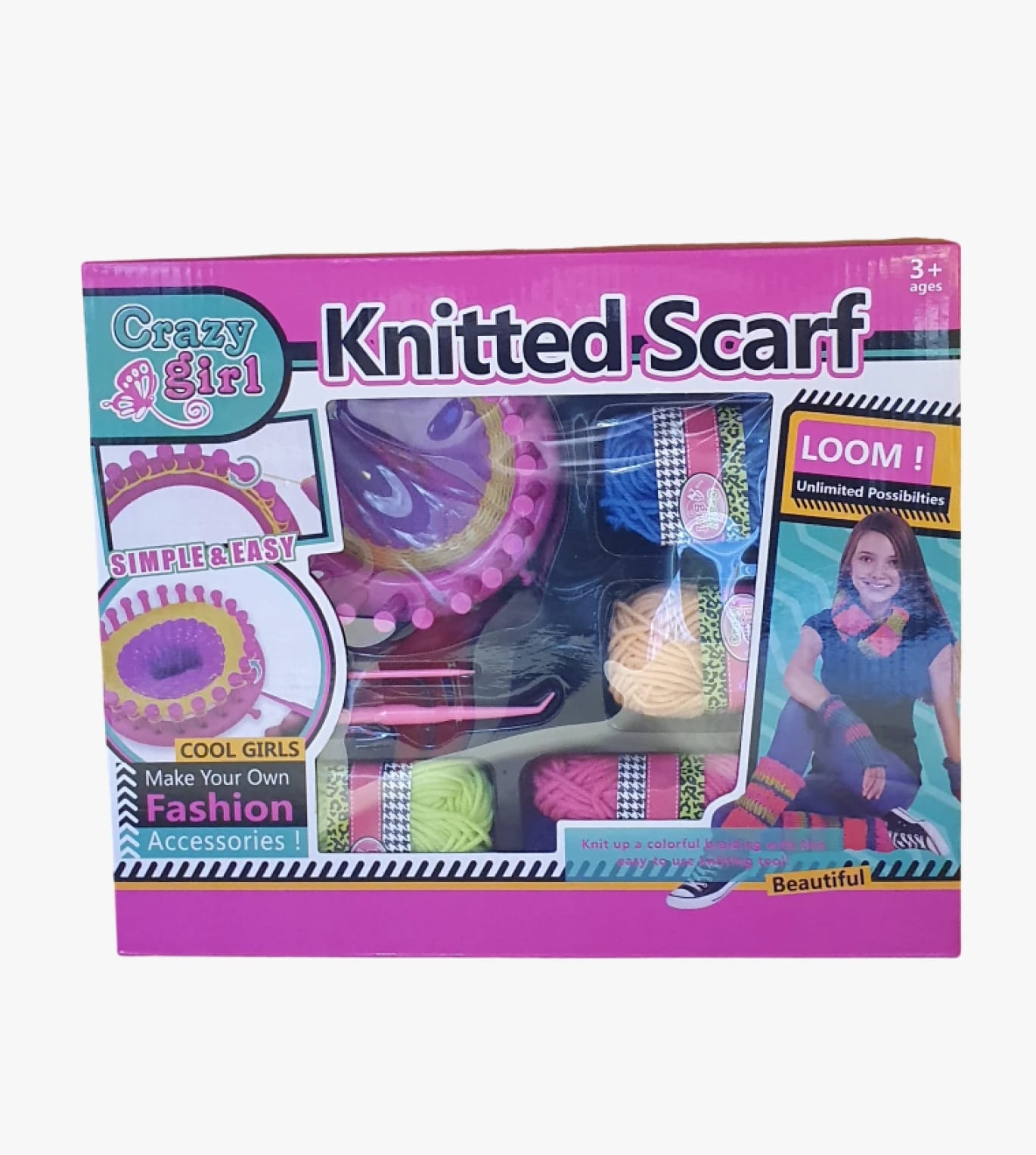 Crazy Girl Knitted Scarf Kit for Designing Fashion Accessories in Vibrant Colors for Girls of All Ages.