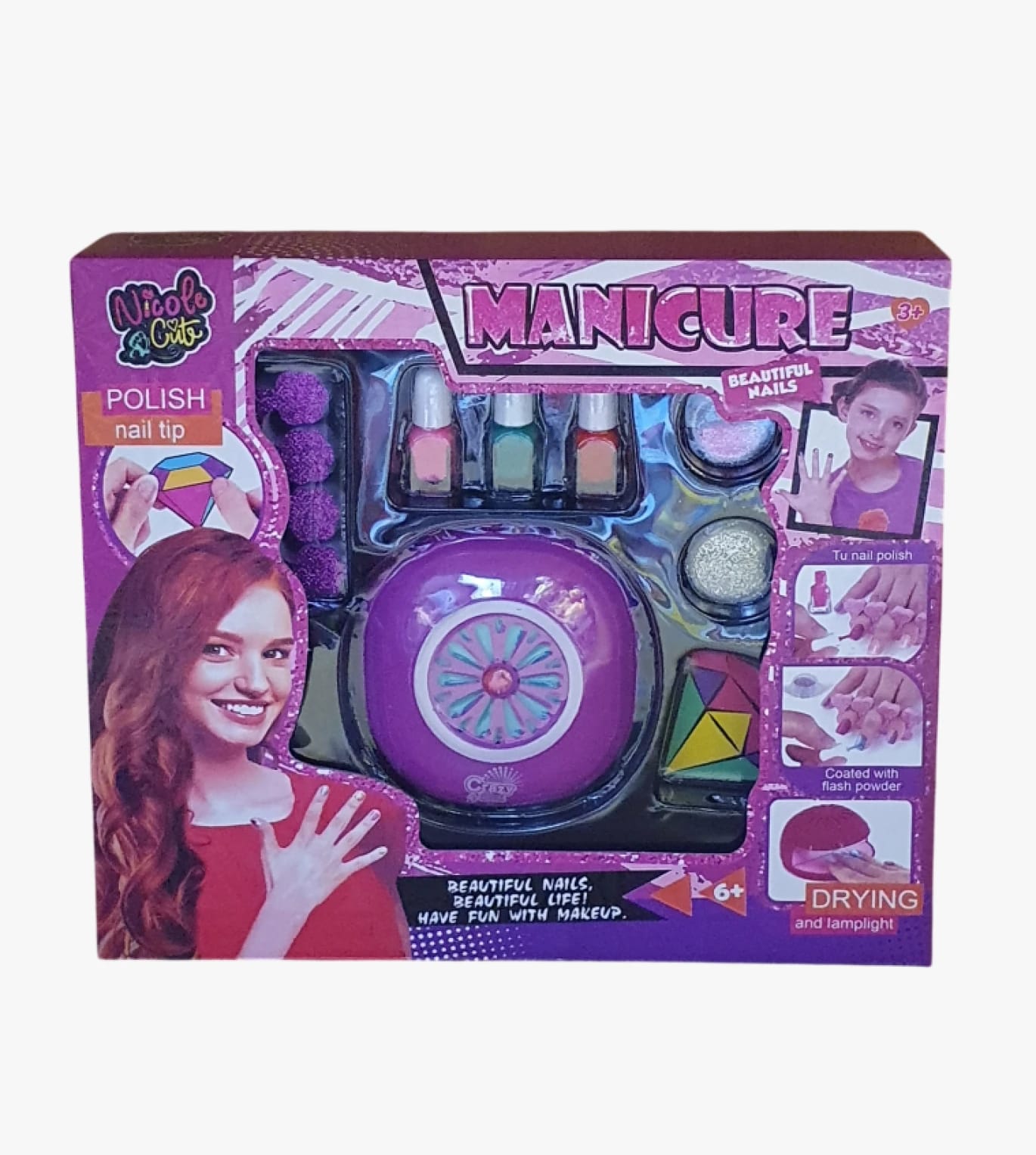 Nicole & Girls Spectacular Manicure Set for Beautiful Girls Nails with Unique Drying and Lamplight Kit for Home Use