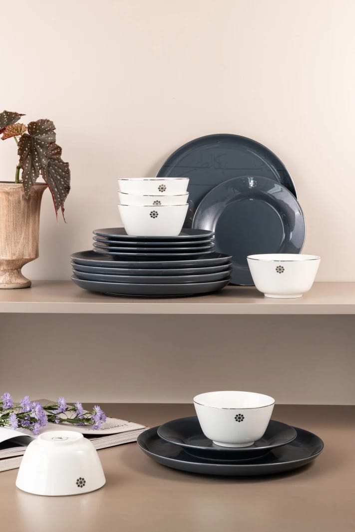 Meral 18-Piece Dinner Set - Blue and Silver