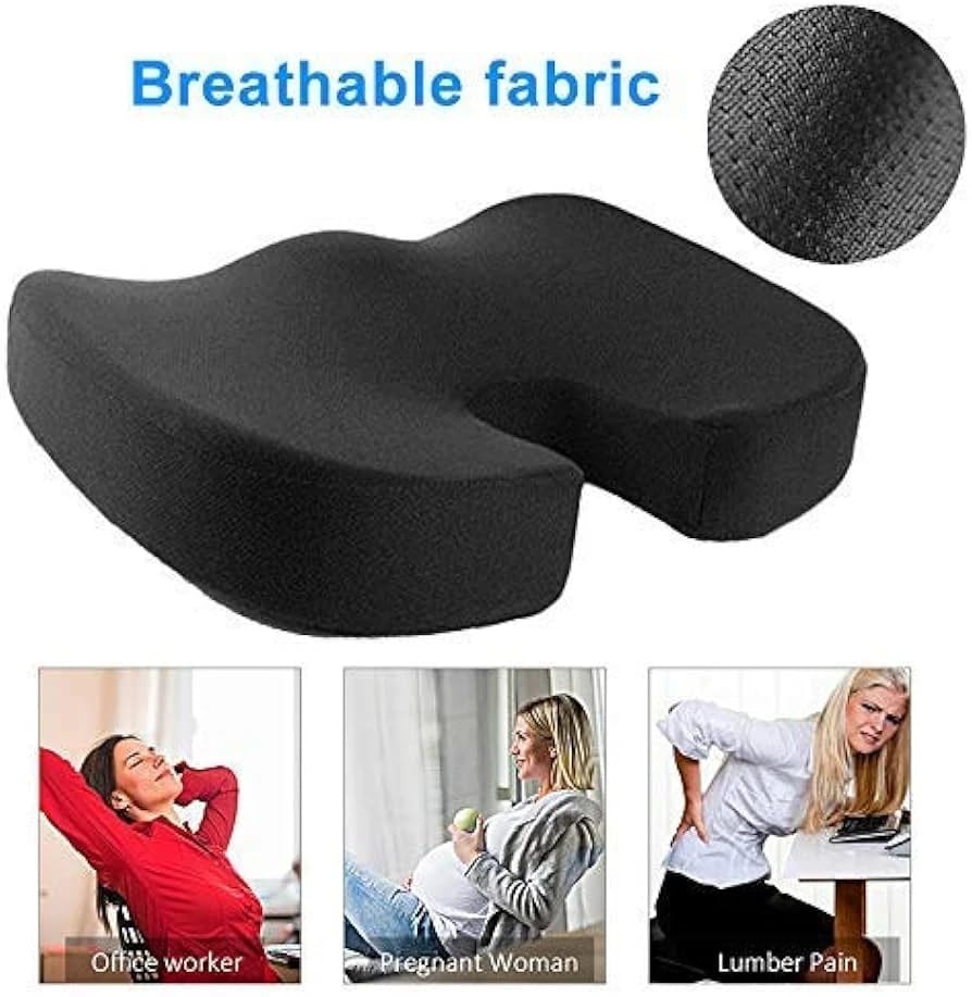 Medical Memory Foam Seat Cushion for Fistula and Coccyx - Ergonomic Design to Relieve Back and Sciatica Pain.