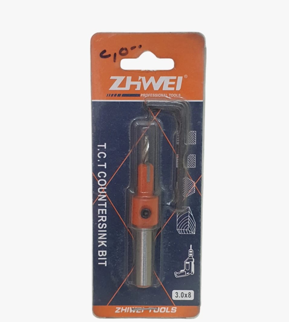 ZHWEI TCT Countersink Drill Bit for Professionals, Ideal for Wood, Aluminum, Bamboo, Size 3.0x8
