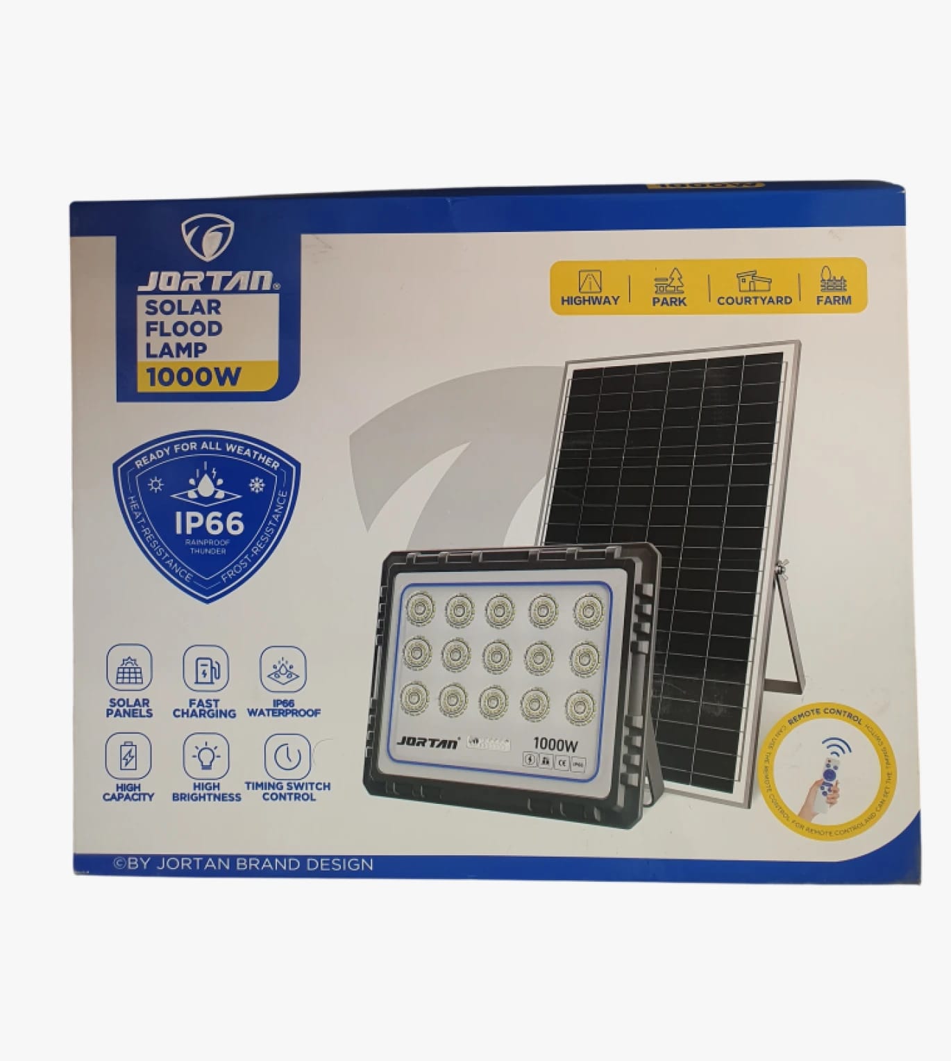 Jortan Solar Flood Lamp 1000W with Robust Design for Farms and Gardens