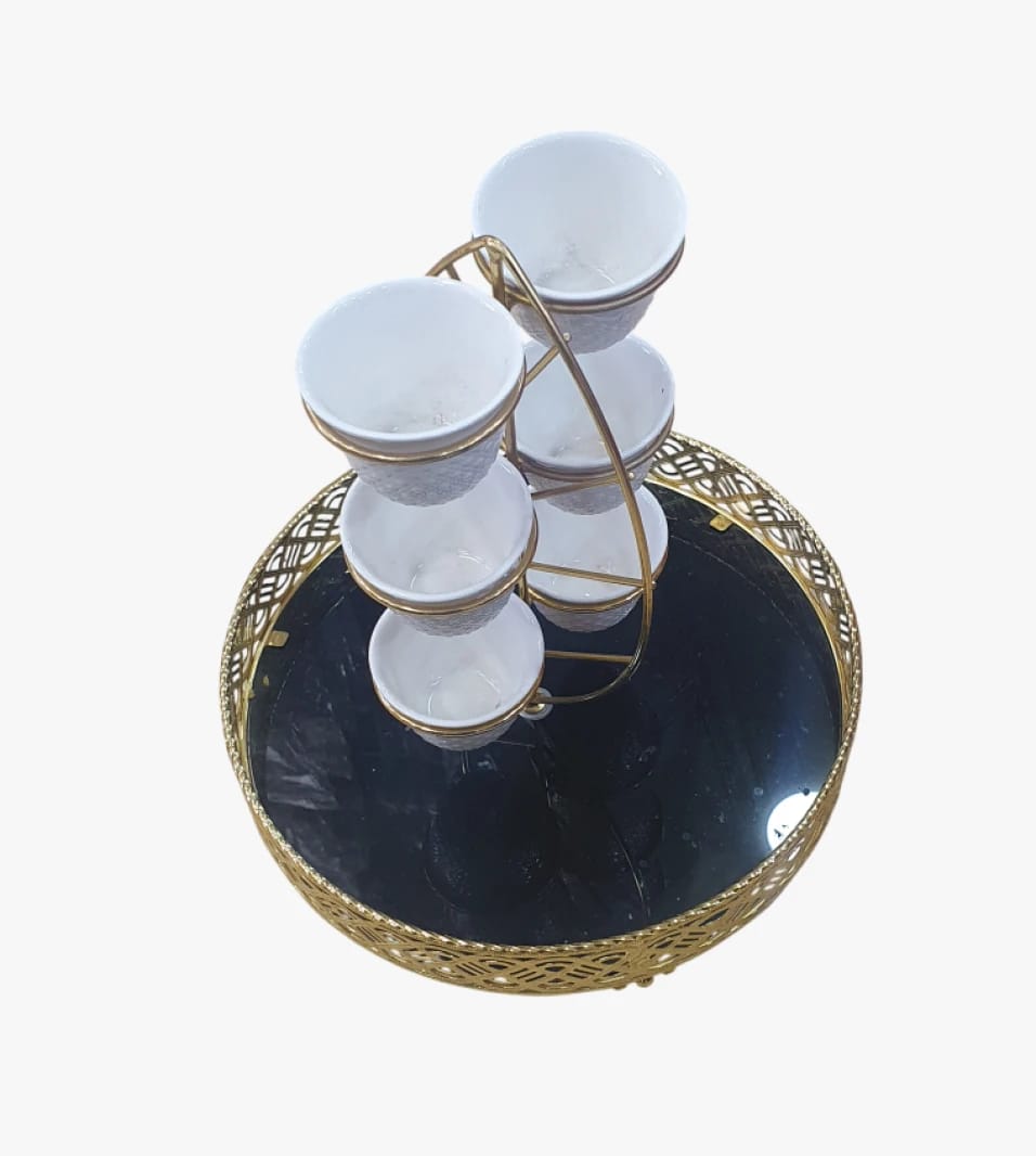 Luxury White Tea Cups Set with Gold Frame, Elegant Design for Tea Lovers and Special Occasions