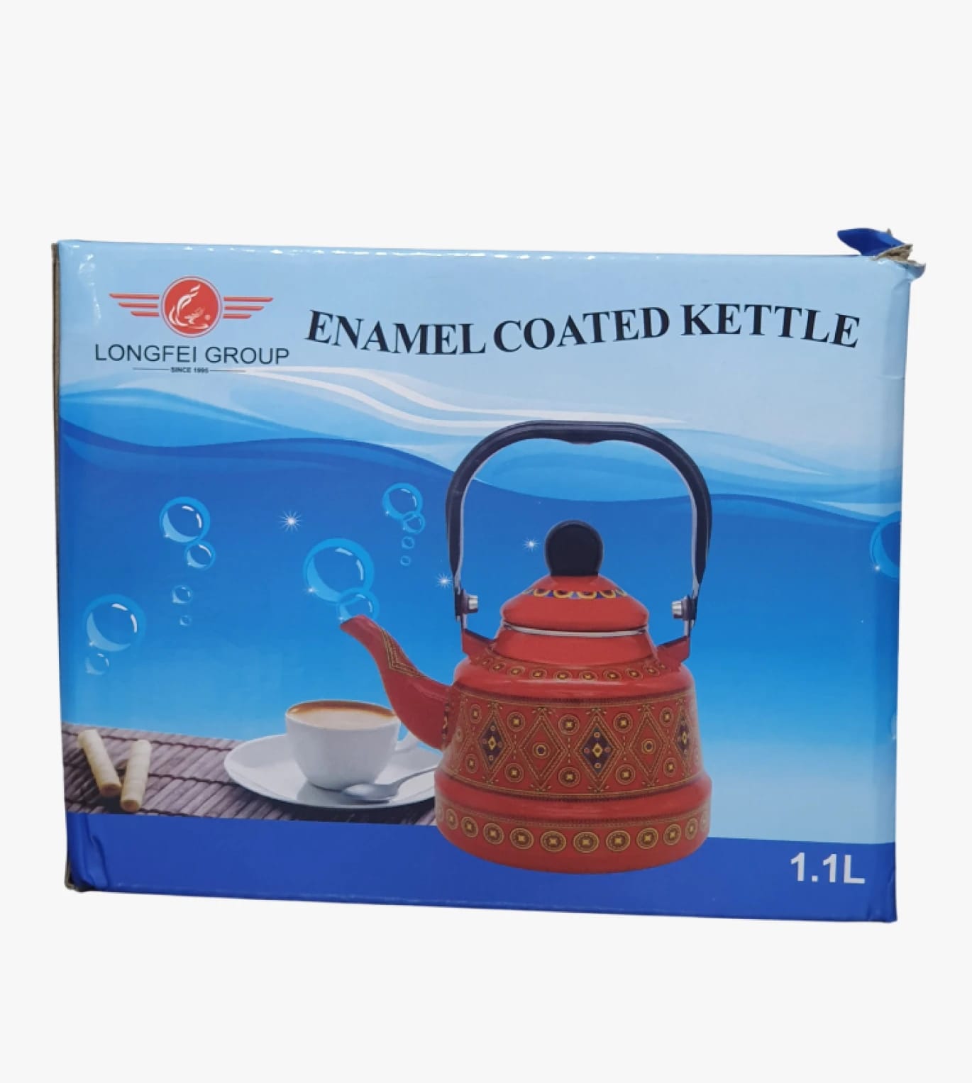Longfei Group Enamel Coated Kettle for Kitchen, 1.1L Capacity with Intricate Traditional and Artistic Design