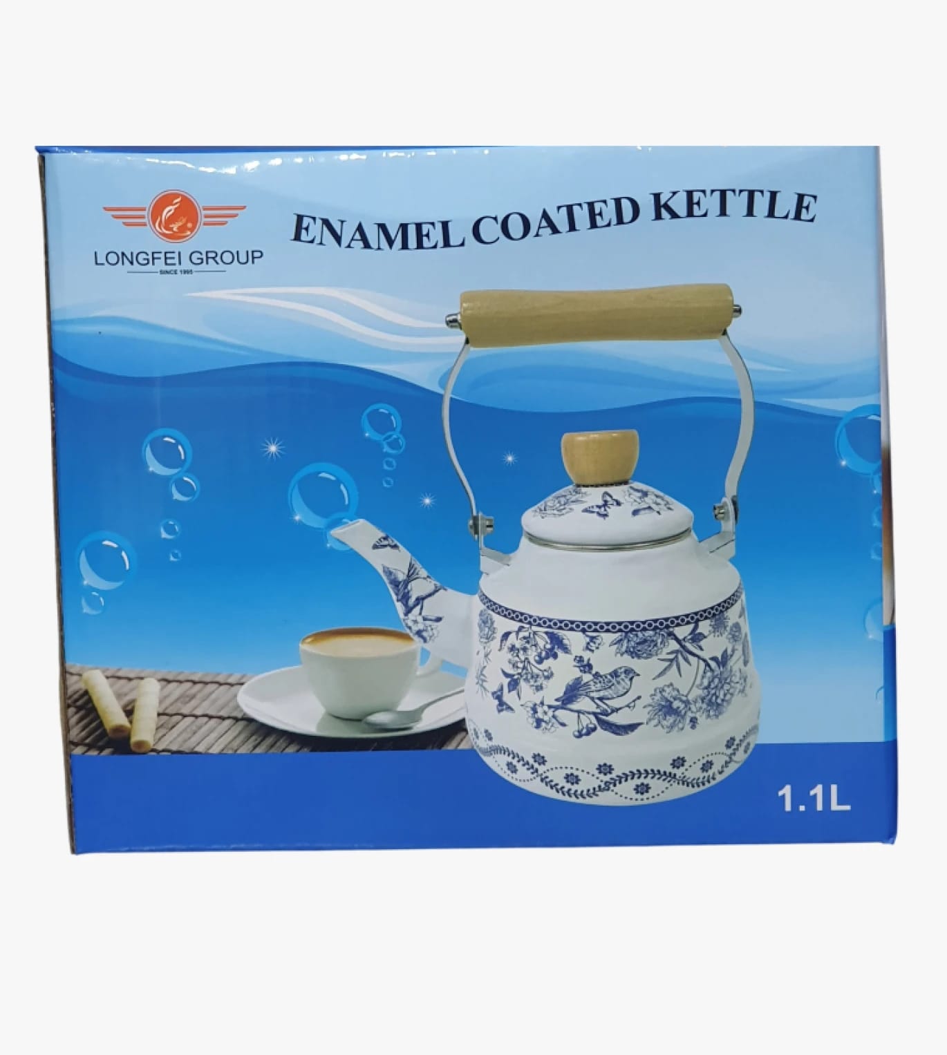 Longfei Group 1.1L Enamel Coated Kettle, Stylish Floral Design for Cooks and Everyday Users, Perfect for Boiling and Serving