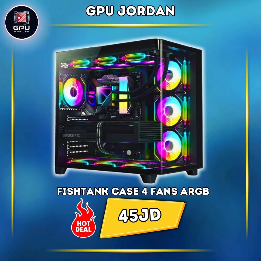 Black Micro Atx Gaming Case Fish Tank 4 Fans Argb