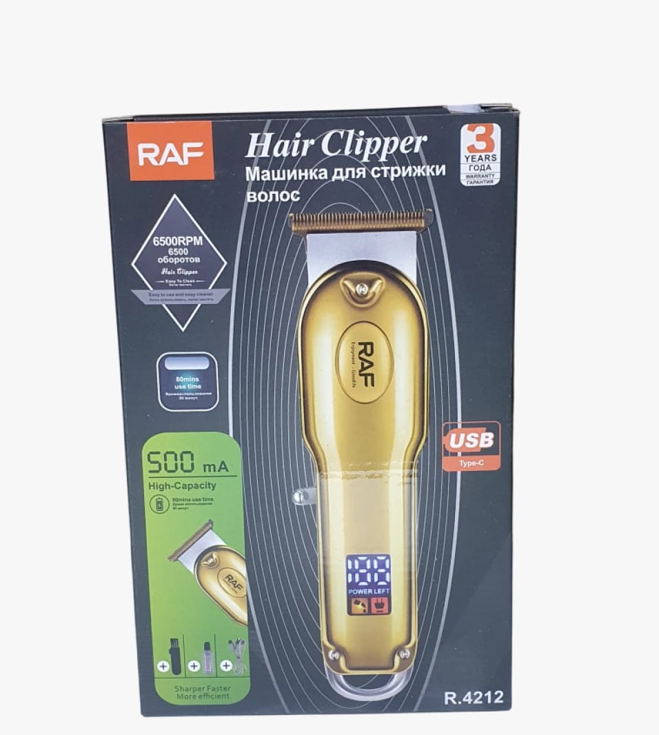 RAF Hair Clipper Model R4212 in Gold Color, Perfect for Precision Hair Styling for the Modern Man and Convenient Use
